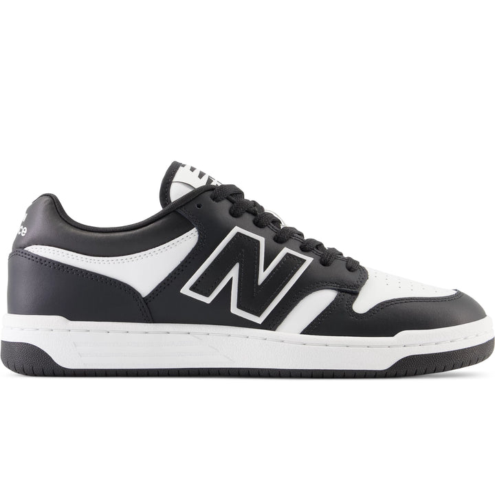 Side of New Balance Unisex 480 sneaker in White/Black