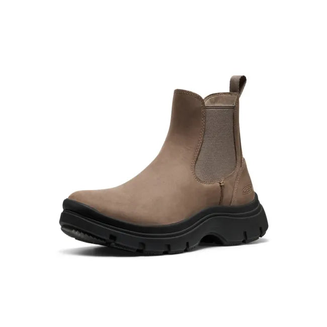 Front angled view of brindle brown and black Women's KEEN Kosa Waterproof Chelsea Boot