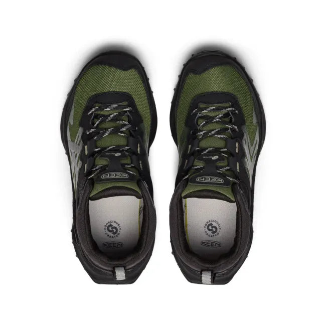 Lace up upper of KEEN Kids' Zionic Waterproof Hiking Boot in Black &amp; Bronze Green