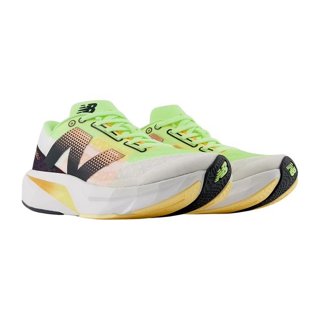 New Balance Men's FuelCell Rebel V4 Running Shoe WHITE/BLEACHED LIME GLO/HOT MANGO MFCXLL4