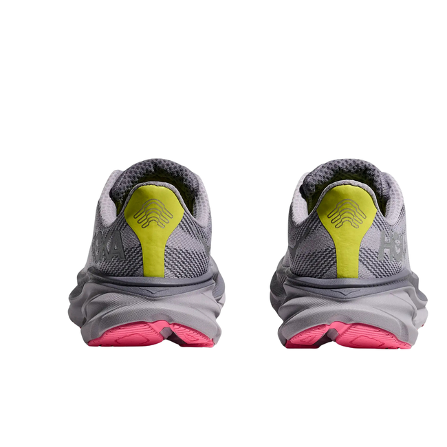 Heels of Hoka Women's Clifton 9 GORE-TEX Running Shoe in Grey Skies