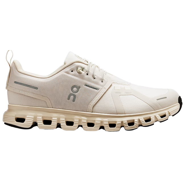 Side of On Running Women's Cloud 6 Waterproof Running Shoe in Pearl Cream