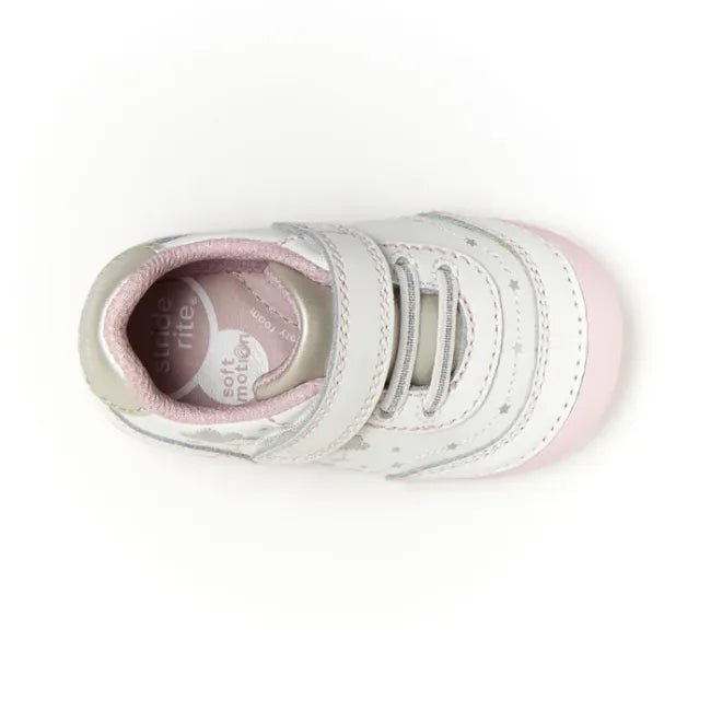 Top down view of the Stride Rite Adalyn in cream white with blush pink Soft Motion lining