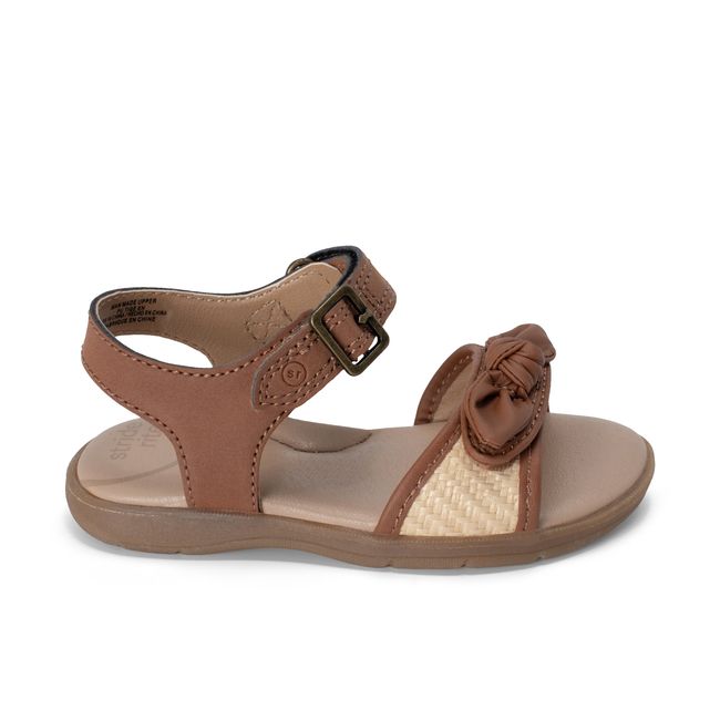 Right side profile of the Stride Rite Whitney sandal in warm tan with a buckle strap