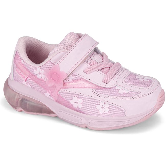 Stride Rite Lighted Phantom in soft pink with floral print and a light up sole, angled view