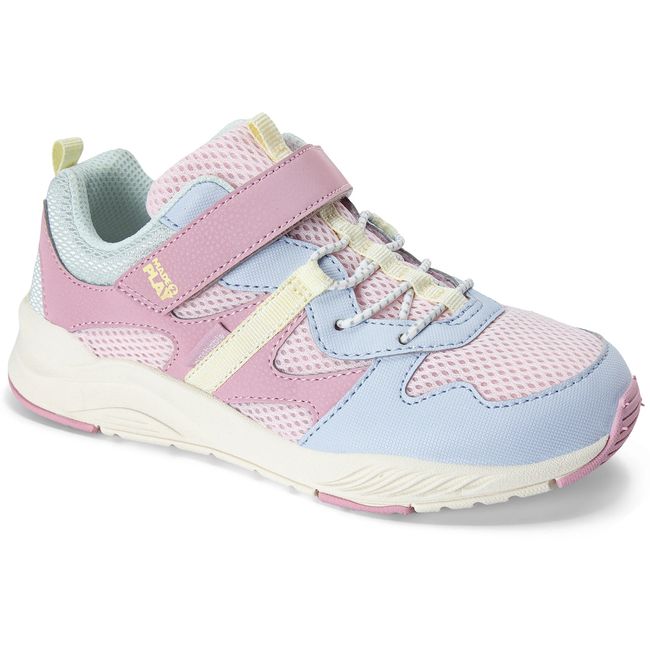 Stride Rite Player 2.0 sneaker in blush pink and pale blue mesh, angled view