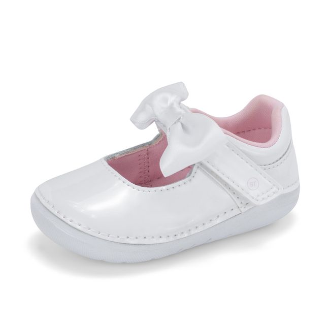 Stride Rite Solange Mary Jane in white patent, angled view of the opposite side