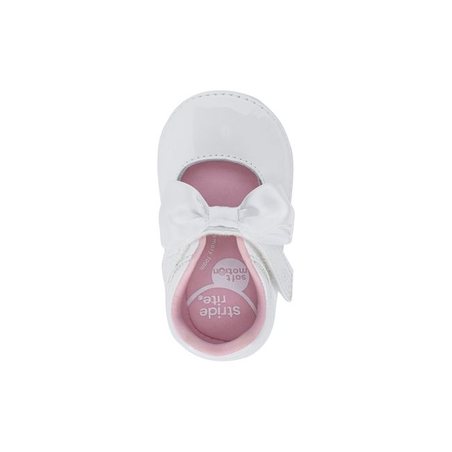 Top down view of the Stride Rite Solange Mary Jane in white with a blush pink lining
