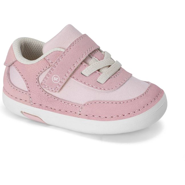 Stride Rite Sprout 2.0 first walker in blush pink and cream, three quarter angled view