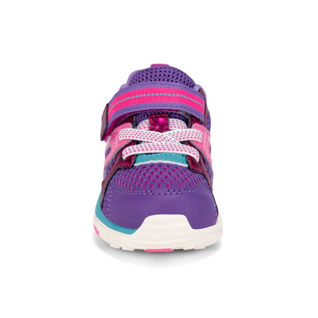 Front view of the Stride Rite Velocity in blush pink with elastic laces