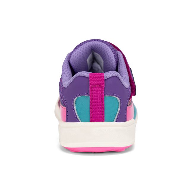 Rear heel view of the Stride Rite Velocity in blush pink with a pull tab
