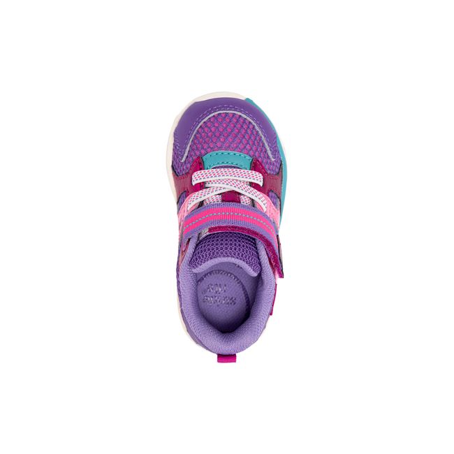 Top down view of the Stride Rite Velocity in blush pink with rainbow accents