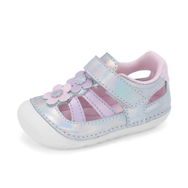 Stride Rite Blossom sandal in iridescent silver, angled view of the opposite side