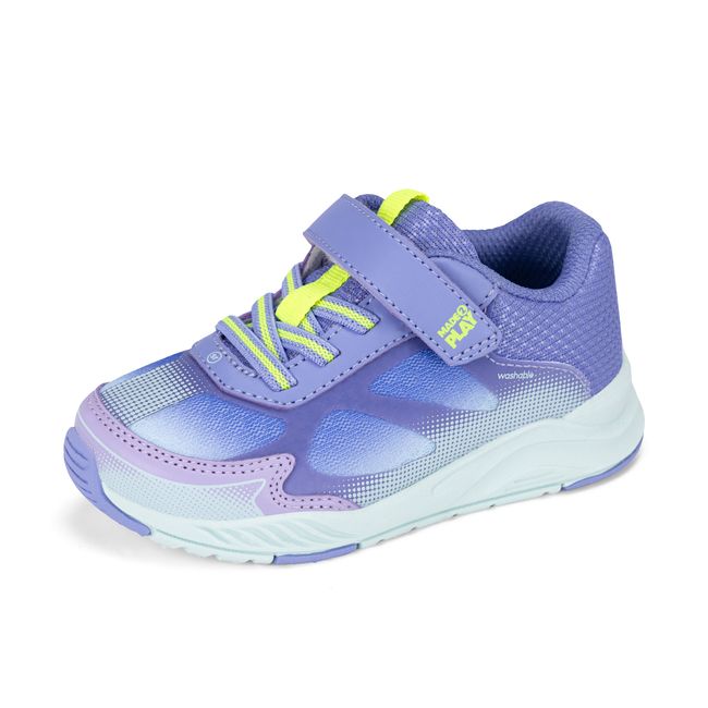 Stride Rite Hypersonic in soft purple and mint, angled view of the opposite side