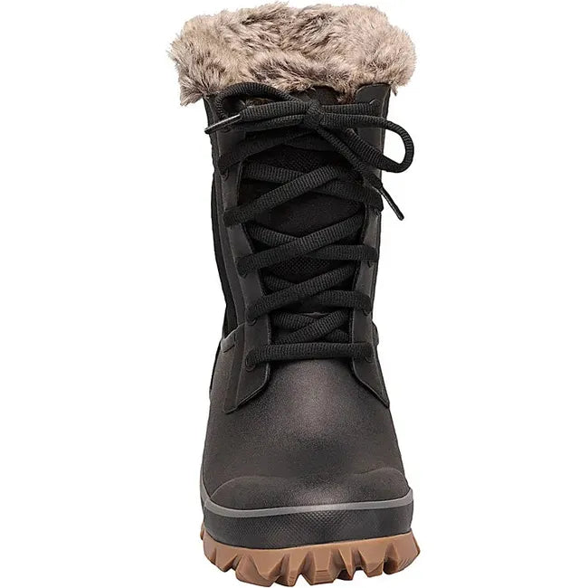 Front of Women&#39;s Bogs Arcata Tonal Camo Waterproof Boot in Black with fur lining