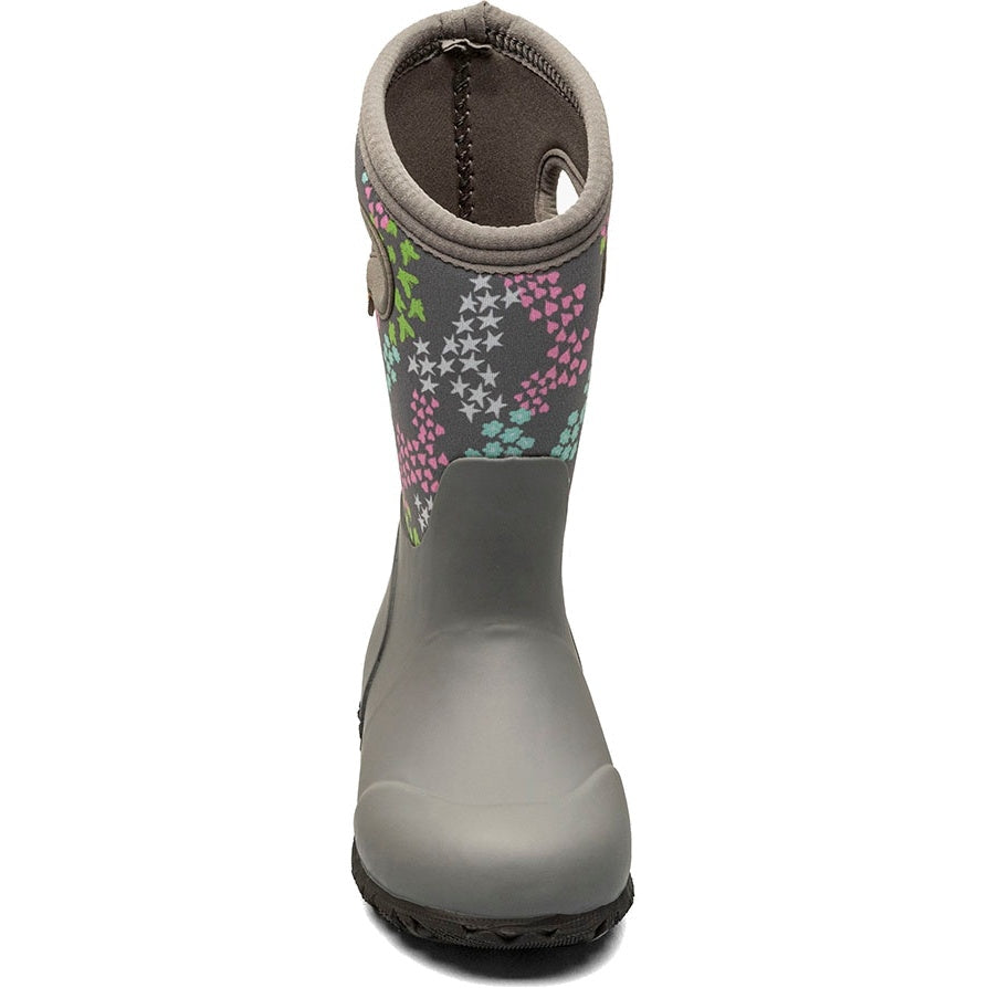 Front of Bogs Kids' York Star Heart Rain Boot (Toddler/Little Kid/Youth) in Gray Multi