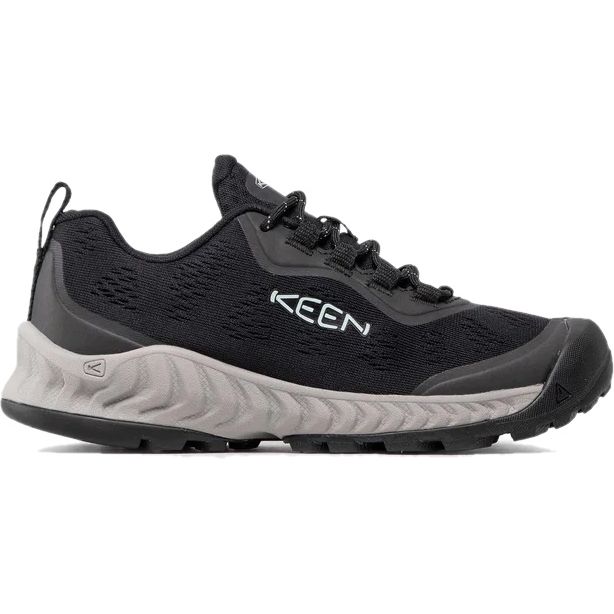 Lateral side of Keen Women's NXIS Speed Shoe in Black Blue Glass