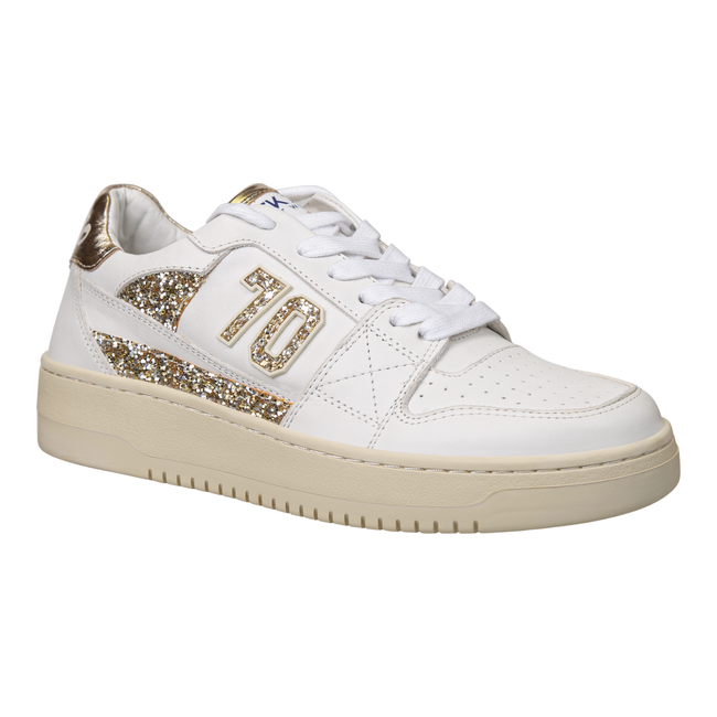 Front angled view of Back 70 Break women’s retro sneaker in Glitter Platine.