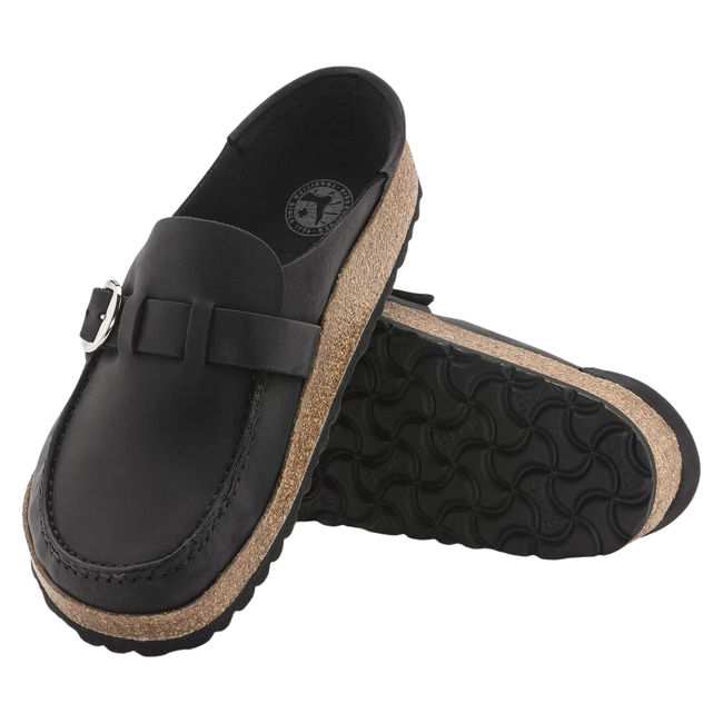 Top and Sole of Birkenstock Unisex Oiled Leather Buckley in Black