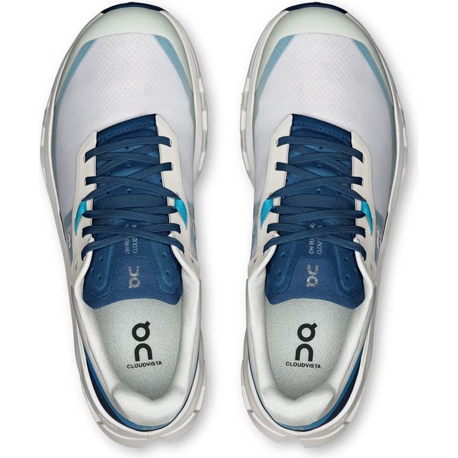 Top down view of Women's On Running Cloudvista 2 Trail Running Shoes in Cream Horizon Blue