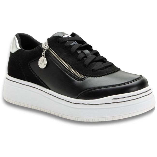 Front angled view of Alegria Women's Averie Sneaker in Black Convertible