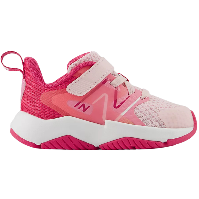 Side of New Balance Kids' Rave Run V2 Bungee Lace Top Strap Running Shoe (Infant/Toddler) in Rose Sugar