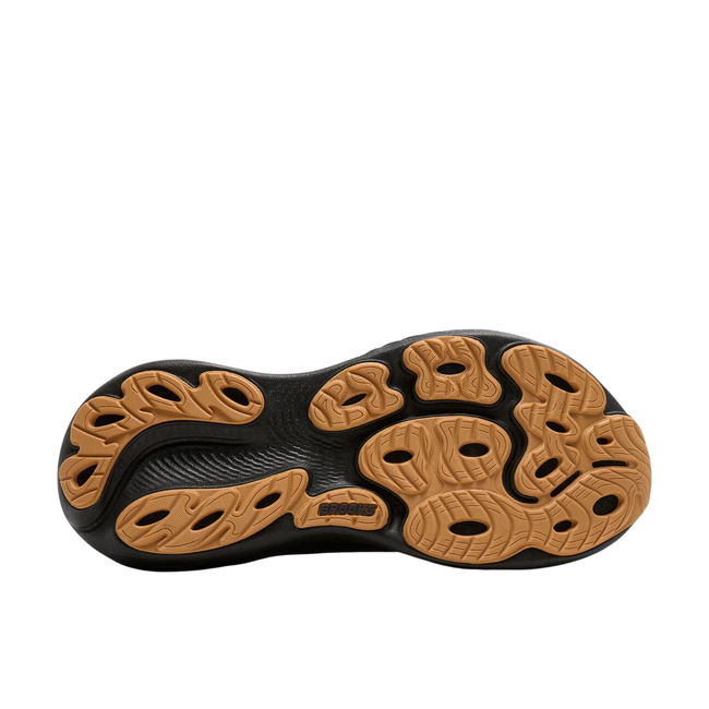 Sole of Brooks Men's Adrenaline GTS 25 Running Shoe in Black and Biscuit Tan