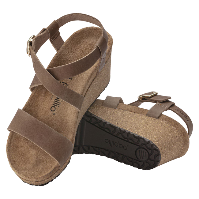 Top and Sole of Papillio By Birkenstock Women's Sibyl Ring-Buckle Sandal in Cognac Brown