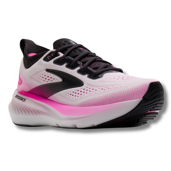 Angled side of Brooks Women's Glycerin 23 Running Shoe in Cyber Pink