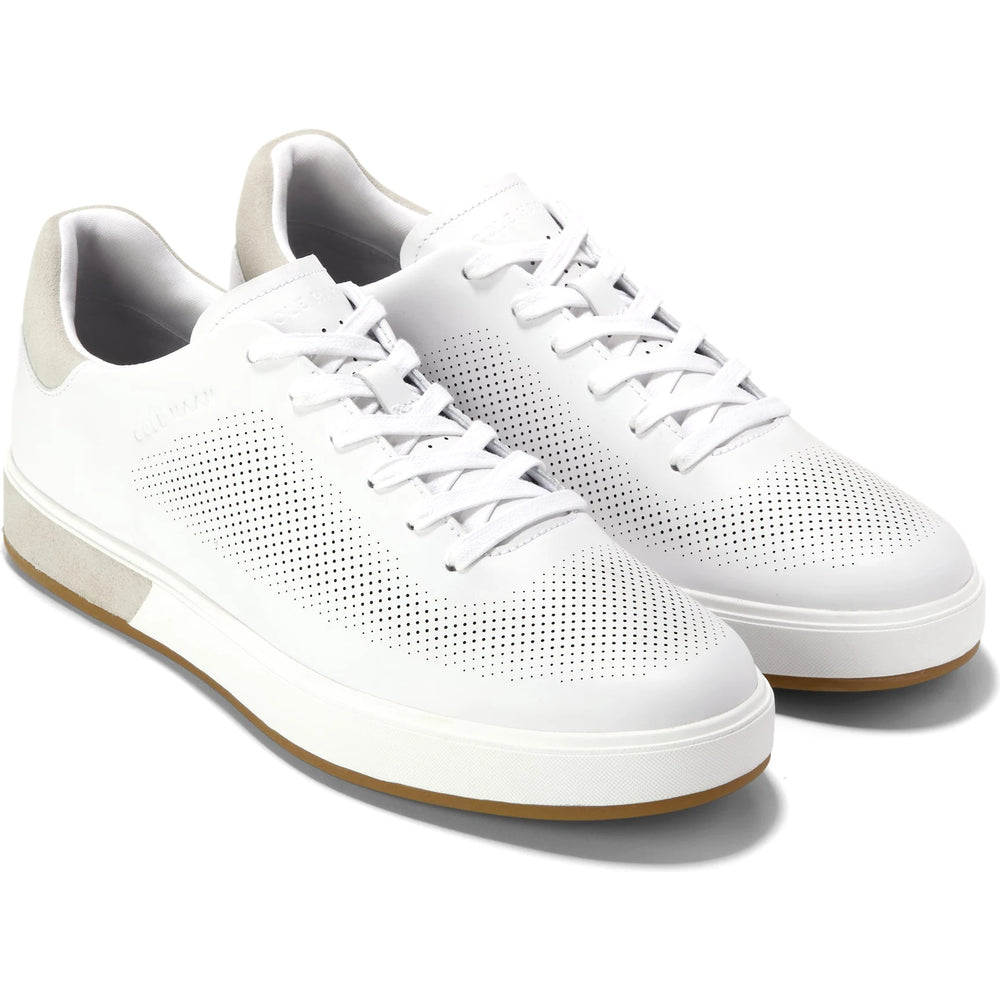 Pair of Cole Haan Men's GrandPro Angleace Sneaker in Optic White-Silver Birch