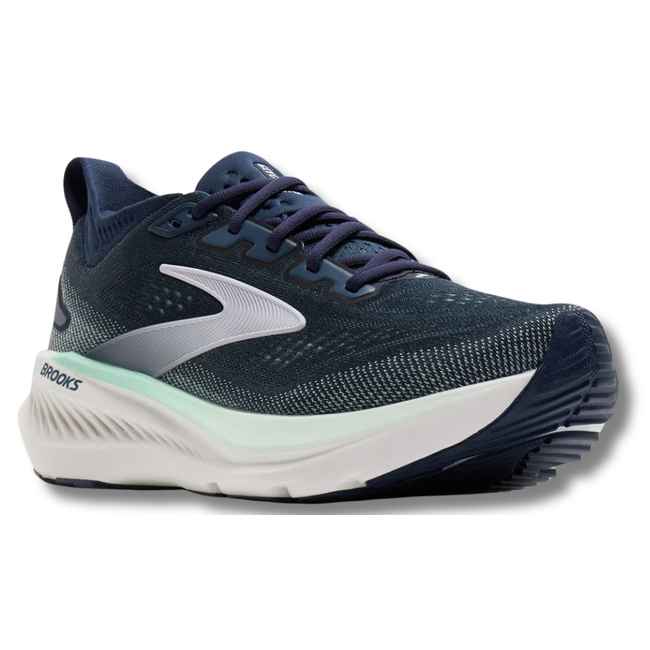 Angled side of Brooks Women's Glycerin GTS 23 Running Shoe in Spellbound Yucca