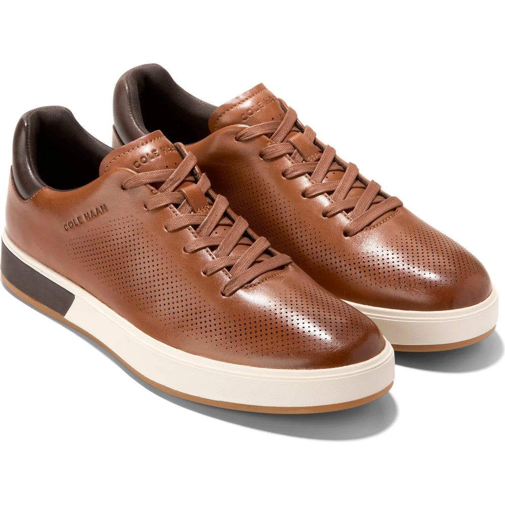 Pair of Cole Haan Men's GrandPro Angleace Sneaker in British Tan-Chocolate-Ivory