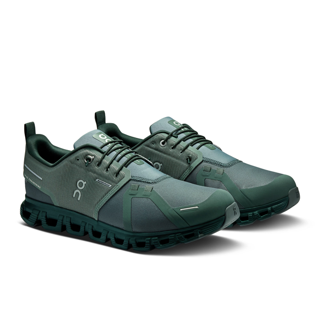 Angled pair of On Running Men's Cloud 6 Waterproof Running Shoes in Olive Evergreen