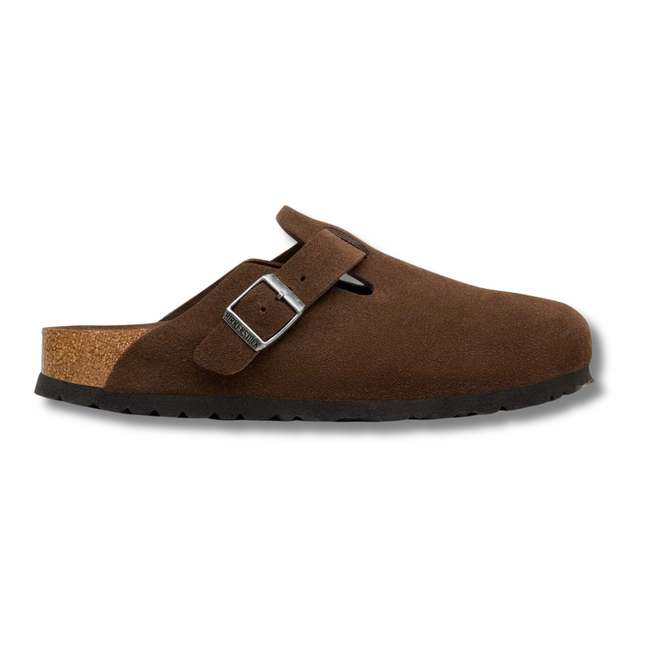 Lateral side of Birkenstock Unisex Boston Soft Footbed Suede Clog in Carafe