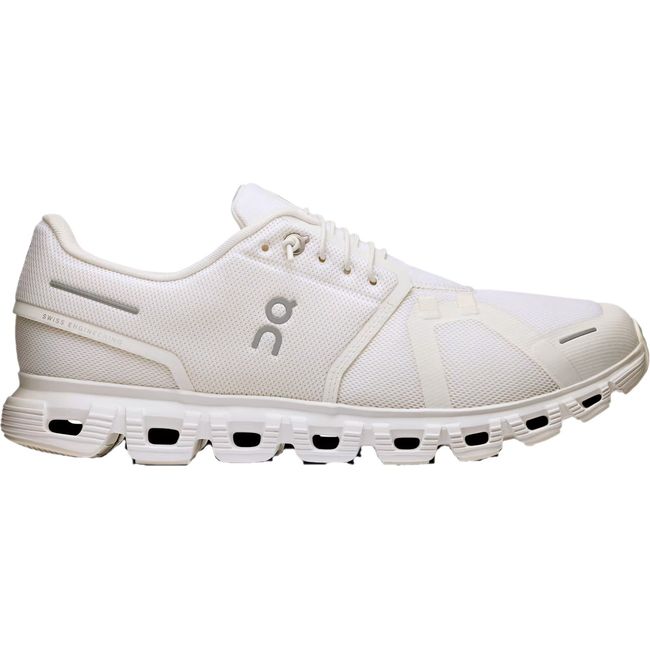 Lateral side of On Running Men's Cloud 6 Running Shoe in all white