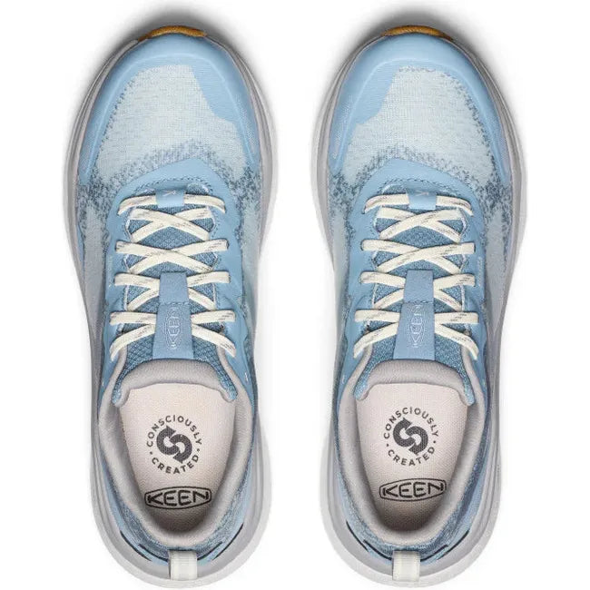 Top down view of Women's Keen Leiki Speed Hiking Shoes in blue skyway star white colorway
