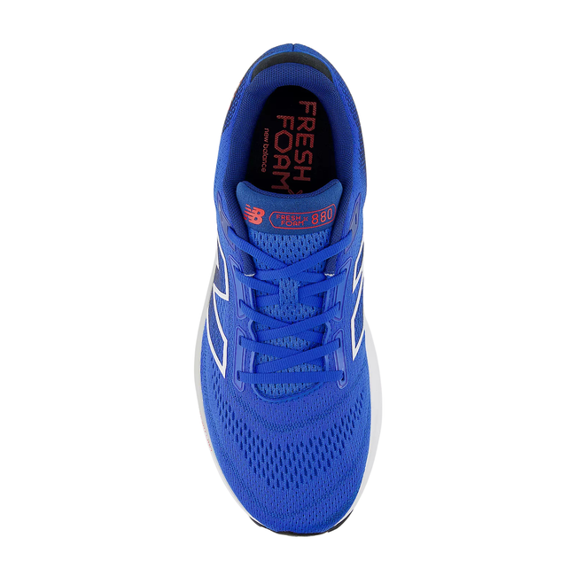 Top down view of Mens New Balance Fresh Foam X 880v14 Running Shoe. Blue Oasis color with laces