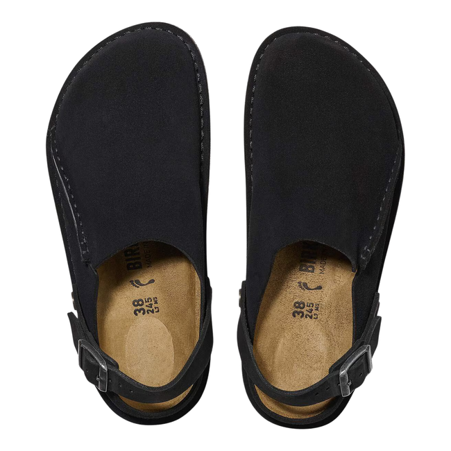 Tops of Birkenstock Unisex Lutry Suede Clog in Black