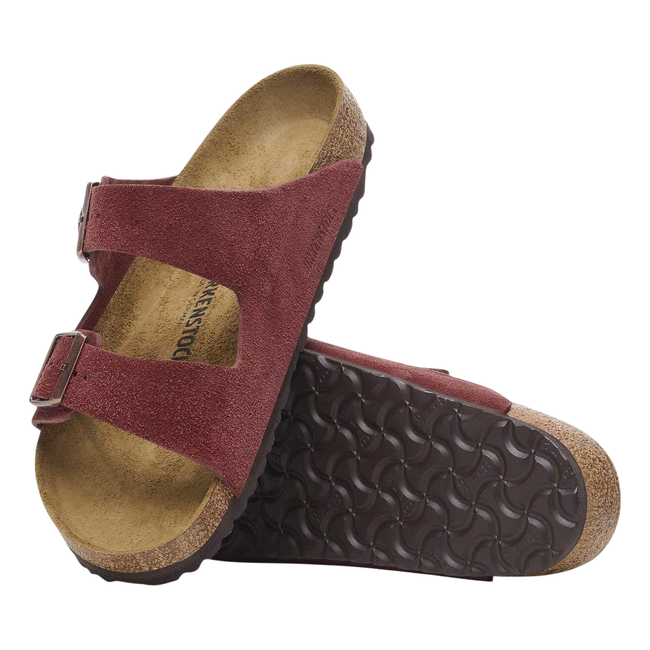 Tops and Sole of Birkenstock Women's Arizona Suede Sandal in Zinfandel Red