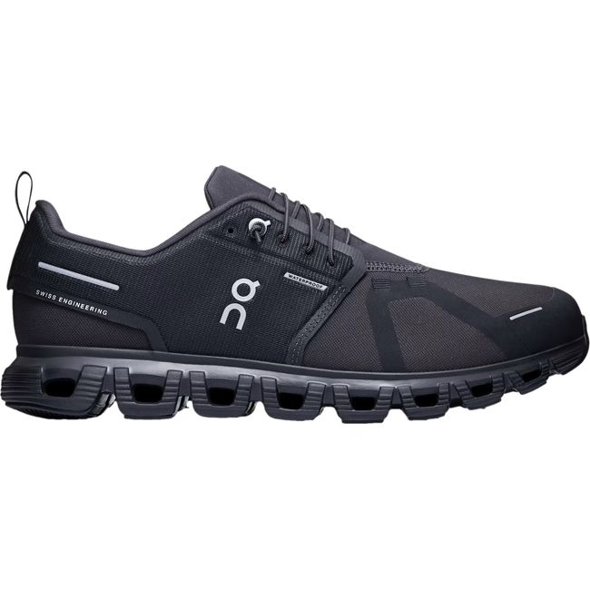 Lateral side of Men's On Running Cloud 6 Waterproof Running Shoe in all black with slip on lacing