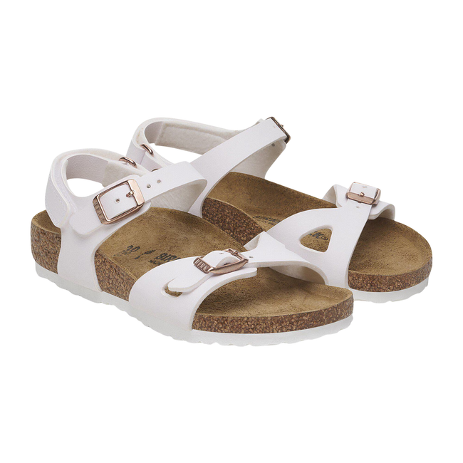 Angled Pair of Birkenstock kids' Rio AS Sandal (Toddler/ Little Kid) in White