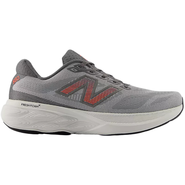Side of New Balance Men's Fresh Foam X 880 V15 Running Shoe in Reflection Grey and Urgent Red