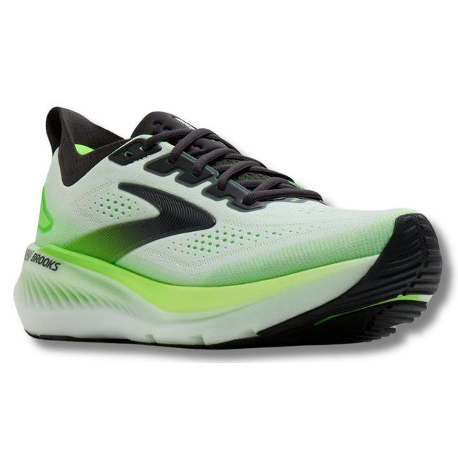 Angled side of Brooks Men's Glycerin 23 GTS Running Shoe in Phantom Green