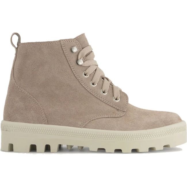 Lateral side of Naot Women's Canoe Boot in almond suede