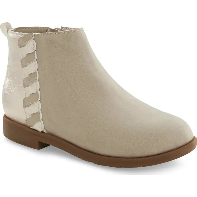 Front angled view of Big Kids Carolyn Stride Rite Boot in taupe