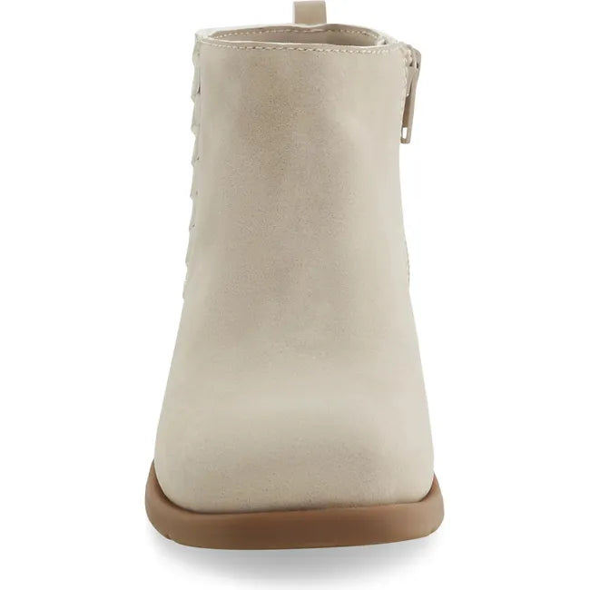 Front of of Big Kids Carolyn Stride Rite Boot in taupe with side zipper