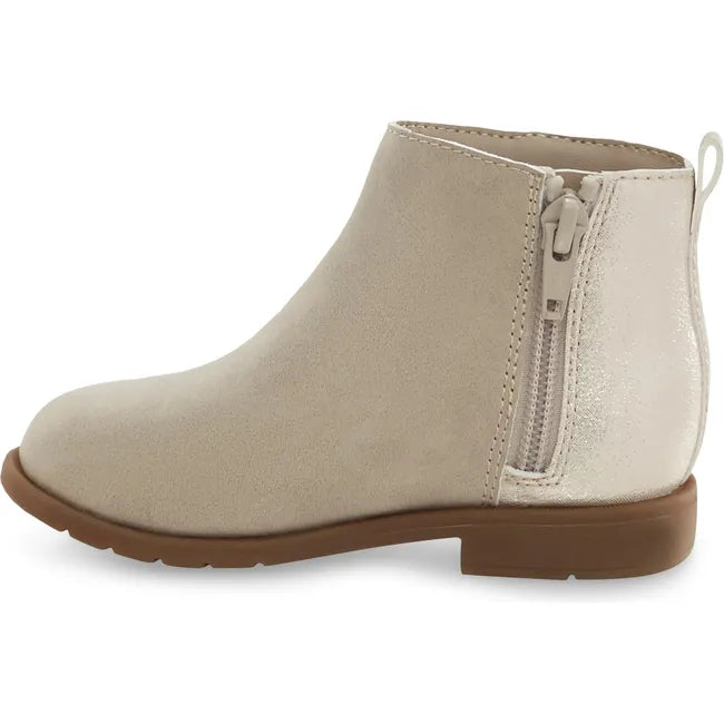 Medial side of Little Kids Carolyn Stride Rite Boot in taupe with a side zipper
