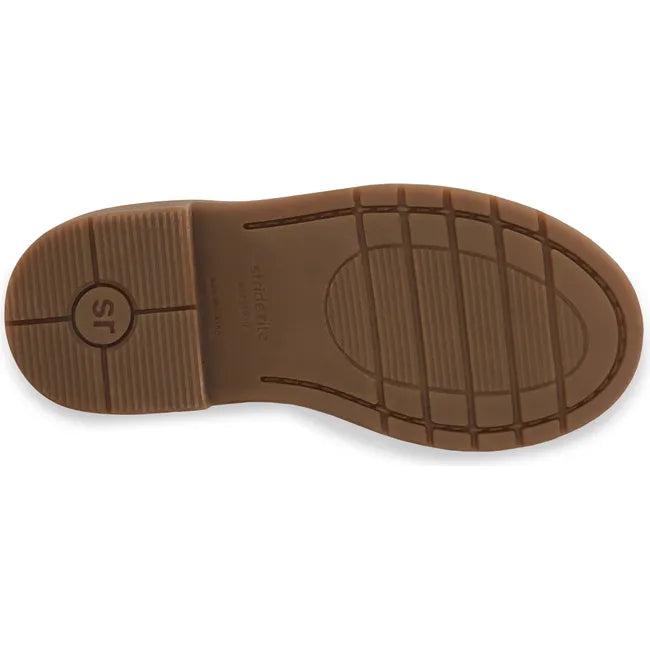 Sole of Little Kids Carolyn Stride Rite Boot in taupe with a brown sole
