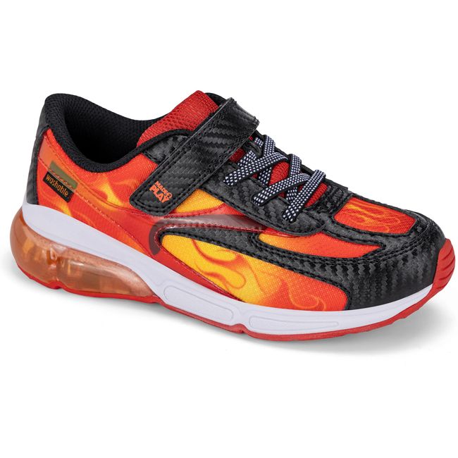 Stride Rite Lighted Phantom in black with fiery orange flames and a light up sole
