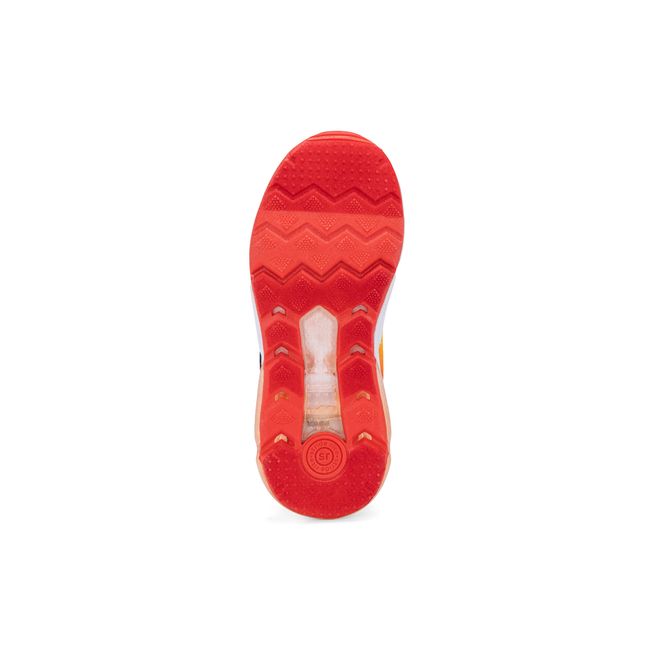 Outsole of the Stride Rite Lighted Phantom in bright red with a clear light window